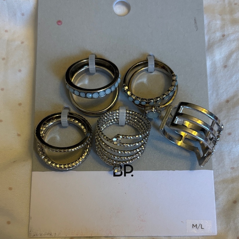 bp Stackable Crystal Embellished Rings in Silver